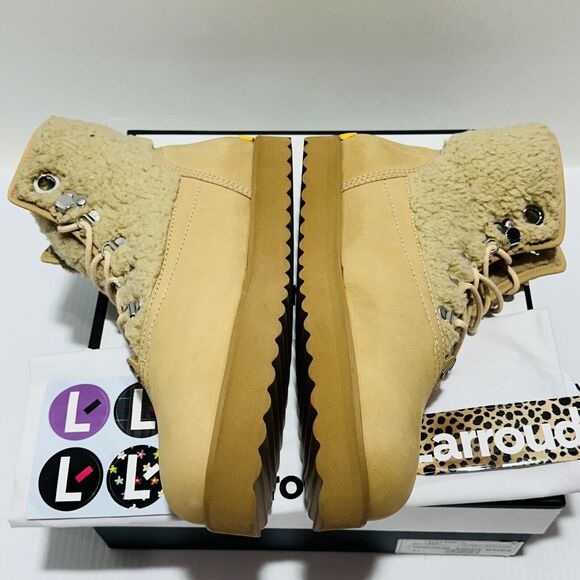Larroude Vail US 11 Snow Boots Sand Nubuck Leather Faux Fur Waterproof NIB $415 - Picture 10 of 15